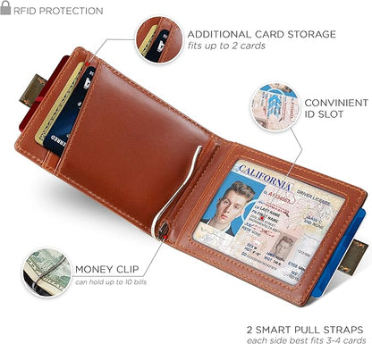 SERMAN BRANDS RFID Blocking Slim Money Clip Wallet – Leather Bifold Front Pocket Minimalist Mens Wallet with Money Clip for Men, Small Credit Card Holder Wallet - Travel Wallet with Gift Box