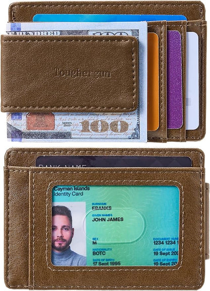 Toughergun Slim Wallet for Men RFID Blocking Money Clip, Minimalist Front Pocket Credit Card Holder, Magnetic Thin Mens Wallets with ID Window