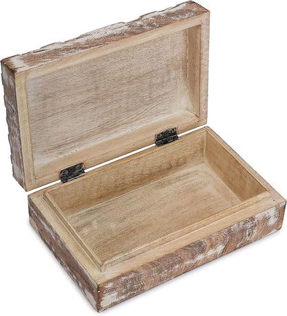 Ajuny Handmade Wooden Box – Hand Carved Line Design Keepsake Box, Decorative Jewelry Organizer Treasure Chest, Memory Storage Boxes Gift for Men and Women, 8x5 Inch