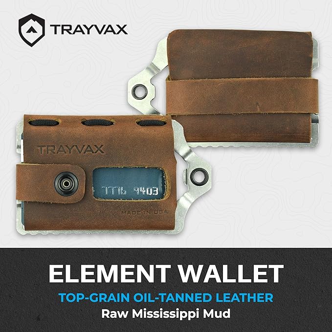 Trayvax Element Wallet, RFID Front Pocket Credit Card Holder with Money Clip, Minimalist Slim Leather Metal Wallet for Men and Women