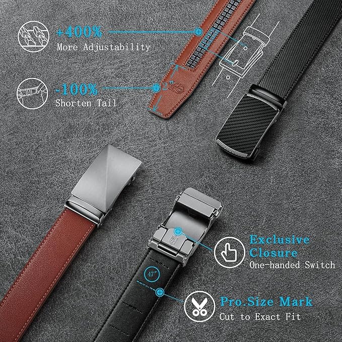 Zitahli Ratchet Belts for Men,Adjustable for Gift mens belt Leather For Dress and Casual Trim to Fit,Men's Accessories