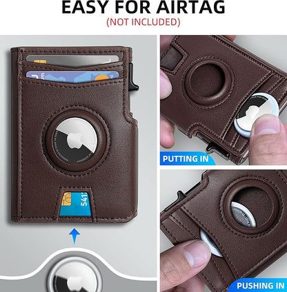 miyozi Airtag Wallet for Men,with Money Clip 10 Cards Metal Case Smart Slim Pop Up Credit Card Holder Flip with Magnetic Closure RFID Blocking wallet with Gift Box