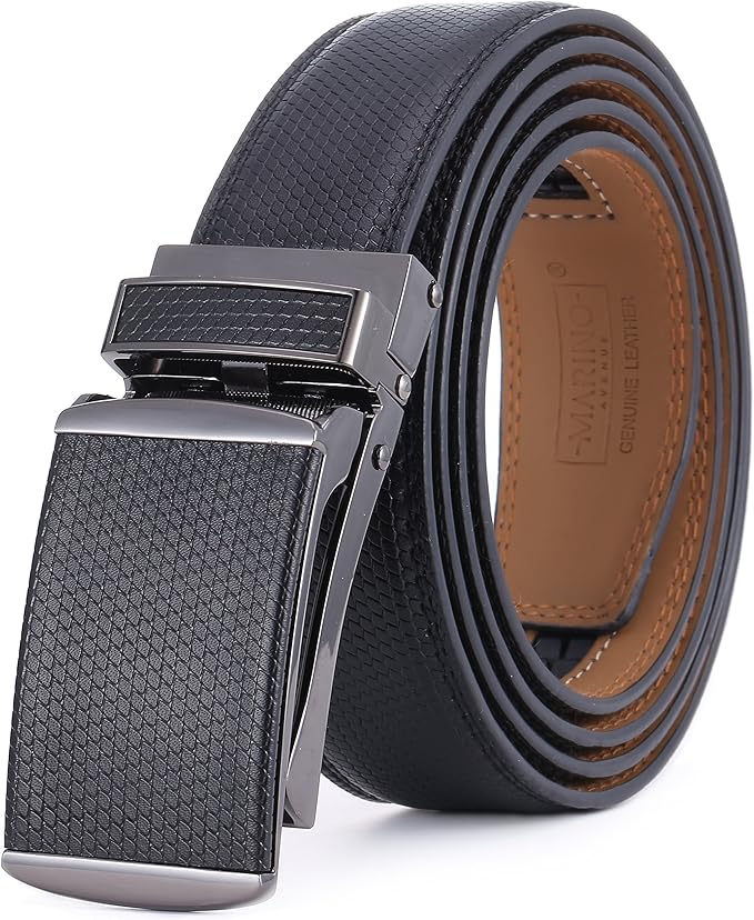 Marino Avenue Ratchet Belt for Men. Adjustable Leather Dress Belt with 38 Easy to Click Into Place Ratchet Closures.