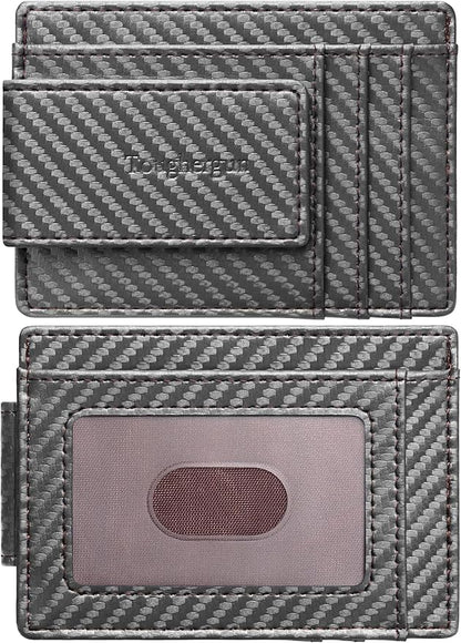 Toughergun Slim Wallet for Men RFID Blocking Money Clip, Minimalist Front Pocket Credit Card Holder, Magnetic Thin Mens Wallets with ID Window