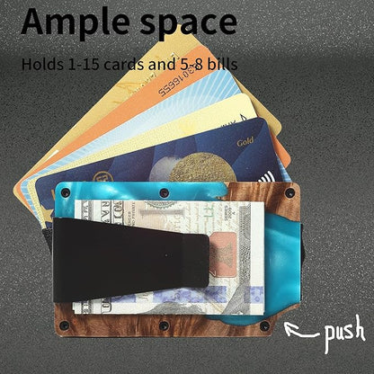 Minimalist Slim Wallet for Men,RFID Blocking Metal Wallet,Aluminum Credit Card Holder & Money Clip 12-15 Cards,Slim Rfid Front Pocket Mens Wallet,Resin Light Blue