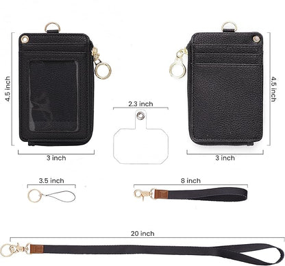 MONDO DESIGNS 2-in-1 ID Badge Holder with Lanyard - Multi-Use Lanyard Keychain Wallet for Women, Small Keychain Wristlet Wallet with Strap & Lanyards for ID Badges, Phone & Card Holder - Black