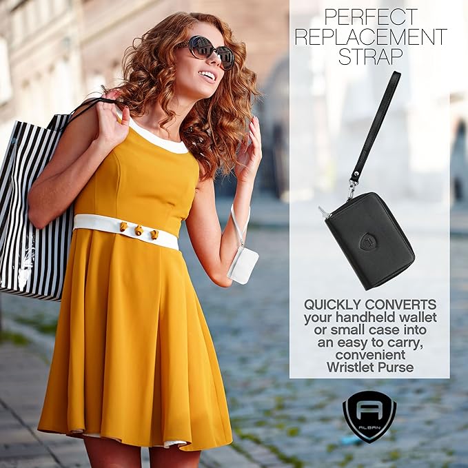 Alban Leather Wrist Strap for Wallet, Clutch, Keys, Wristlet Purse, Keychain for Women and Men