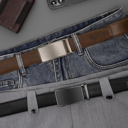 Zitahli Ratchet Belt for Men - 2 Packs Leather Mens belt For Gift Men Dress and Casual,Trim to Fit