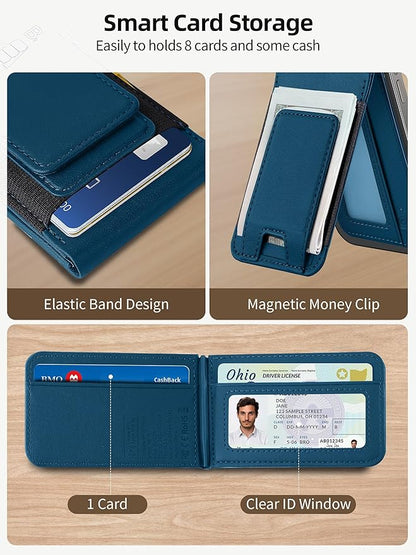 TopMade for MagSafe Wallet with Money Clip, Works with Apple Find My, Magnetic Wallet for iPhone 17/16/15/14/13/12 Series, for iPhone Wallet Stand with Finder Tracker, Dark Blue