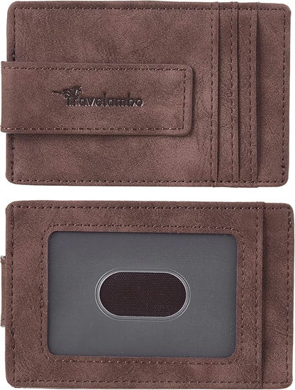 Travelambo Money Clip for Men Magnetic Front Pocket Wallet Slim Wallet Minimalist Card Holder RFID Blocking (Coffee)