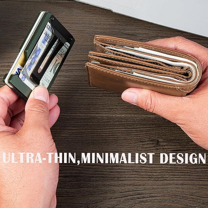 Minimalist Slim Wallet for Men,RFID Blocking Metal Wallet,Aluminum Credit Card Holder & Money Clip 12-15 Cards,Slim Rfid Front Pocket Mens Wallet.Matte Green