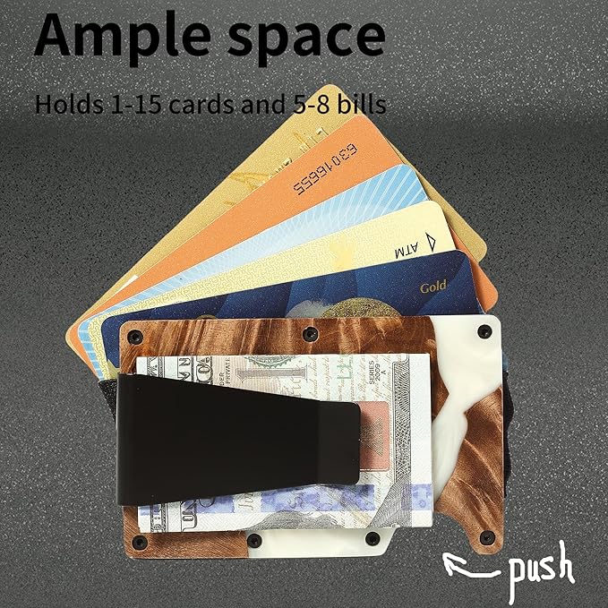 Minimalist Slim Wallet for Men,RFID Blocking Metal Wallet,Aluminum Credit Card Holder & Money Clip 12-15 Cards,Slim Rfid Front Pocket Mens Wallet,Resin White