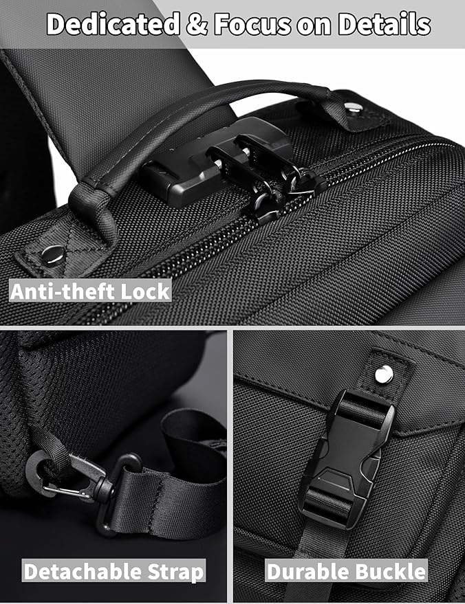 BASICPOWER Laptop Sling Bag for Men Women, Sling Backpack Crossbody Bag Fits 14 inch Computer with USB Port Anti-theft
