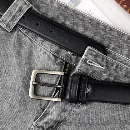 maikun Mens Black Leather Belt, Casual Dress Belts For Men, Classic Design Pin Buckle