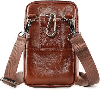 Leather Cell Phone Wallet Shoulder Holster,Hip Bum Pack Pouch Belt Pouch Bolso para Hombre Crossbody Bag for Men with Card Slots Compatible with iPhone (Brown)