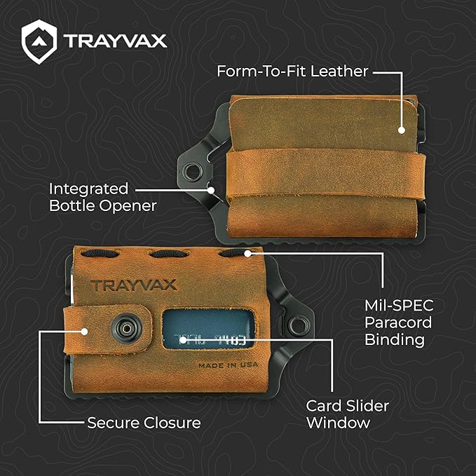 Trayvax Element Wallet, RFID Front Pocket Credit Card Holder with Money Clip, Minimalist Slim Leather Metal Wallet for Men and Women