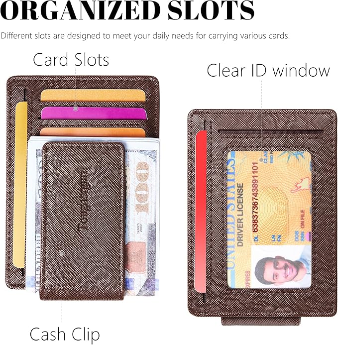 Toughergun Slim Wallet for Men RFID Blocking Money Clip, Minimalist Front Pocket Credit Card Holder, Magnetic Thin Mens Wallets with ID Window