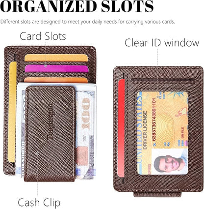 Toughergun Slim Wallet for Men RFID Blocking Money Clip, Minimalist Front Pocket Credit Card Holder, Magnetic Thin Mens Wallets with ID Window