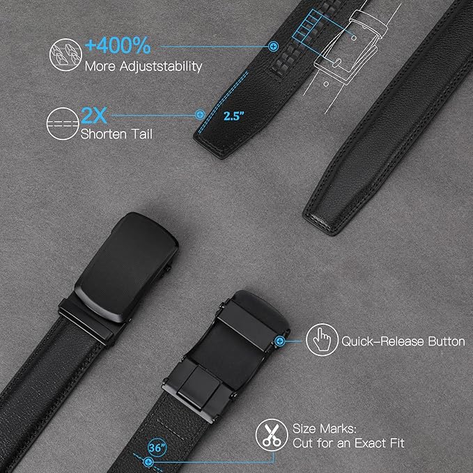 GAEKEAO Mens Belt Leather 1 3/8" - Micro-Adjust Buckle Ratchet Belts for Men Dress Casual to Formal Trim to Fit with Gift Box