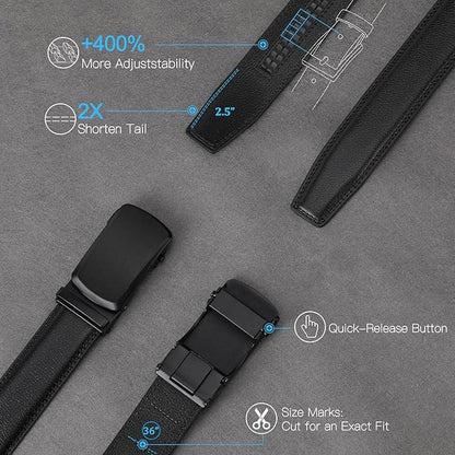 GAEKEAO Mens Belt Leather 1 3/8" - Micro-Adjust Buckle Ratchet Belts for Men Dress Casual to Formal Trim to Fit with Gift Box