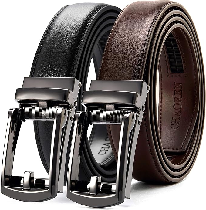 CHAOREN Click Belt for Men 2 Pack - Mens Dress Belt 1 1/4" in Packing Box - Design Belt Meet Almost Any Outfit and Occasion