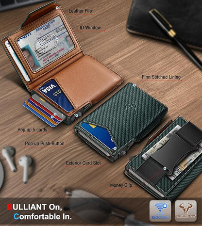 BULLIANT Men Wallet Gift Boxed,Slim Front Pocket Wallet Money Clip Card Holder 3.8"x2.7",Pop-up Access