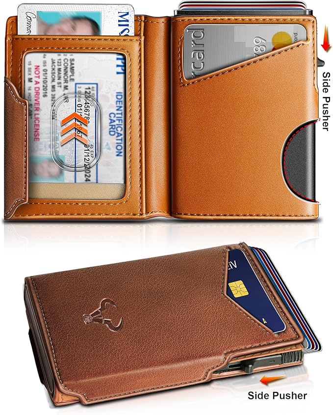 BULLIANT Men Wallet Gift Boxed,Slim Front Pocket Wallet Money Clip Card Holder 3.8"x2.7",Pop-up Access