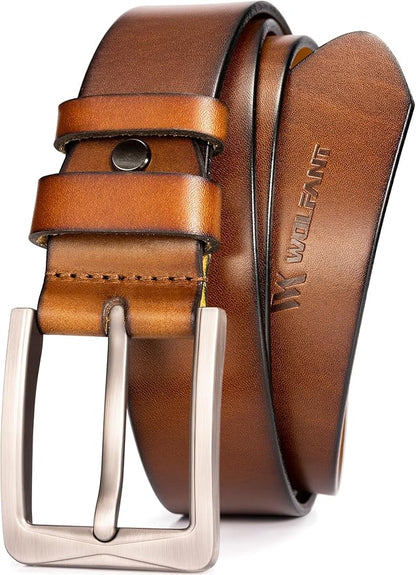 WOLFANT 1.5" Full Grain Leather Belt for Men in Gift Box,100% Italian Real Solid Leather