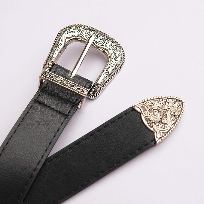 INOGIH Adjustable-Vintage-Western-Cowboy-Belt Women Men - Cowboy-Style Engraved-Buckle Belt for Jeans Pants Dresses