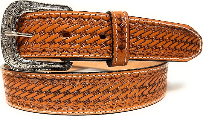 Men's Heavy Duty Genuine Leather Basket Weave Western Casual or Work Belt