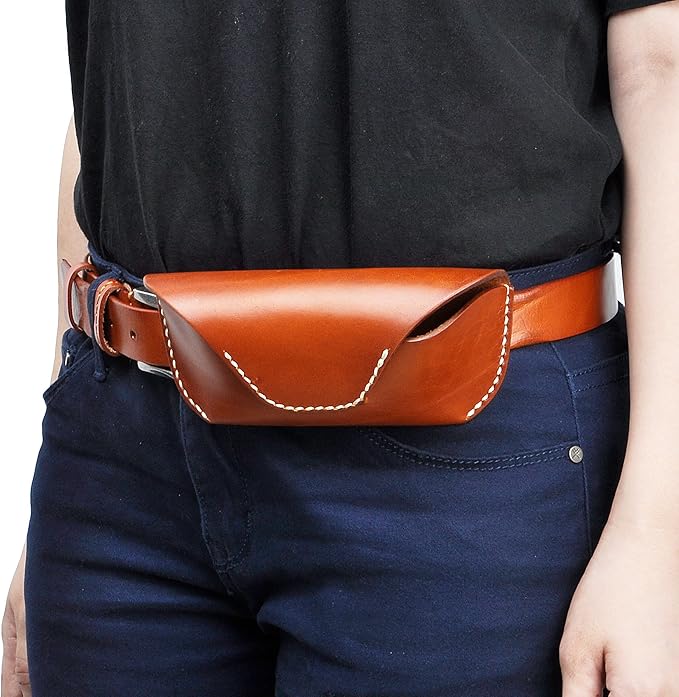 ZLYC Unisex Semi Hard Genuine Leather Eyeglass Case With Belt Loop for Prescription Eyeglasses & Standard Sized Sunglasses