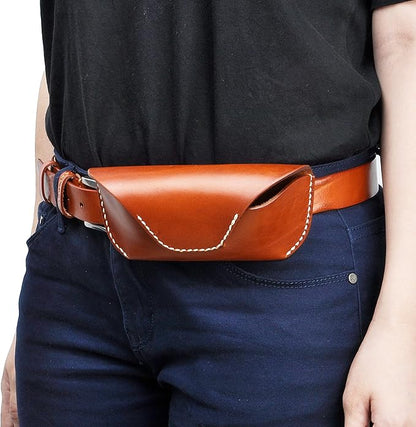 ZLYC Unisex Semi Hard Genuine Leather Eyeglass Case With Belt Loop for Prescription Eyeglasses & Standard Sized Sunglasses