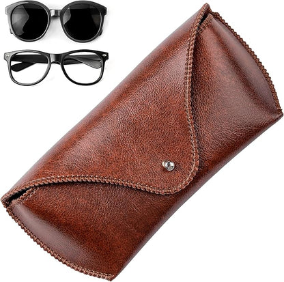 PU Leather Sunglass Case, Soft Premium Sunglasses Case Pouch Brown, Medium Big Glasses Holder For Men and Women