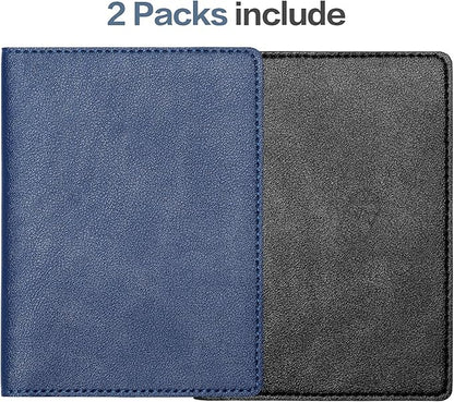 2 Pack Passport and Vaccine Card Holder PU Leather Passport Wallet Vaccine Case Protector Slot Travel Passport Wallet for Women & Men (D-Black&Blue)