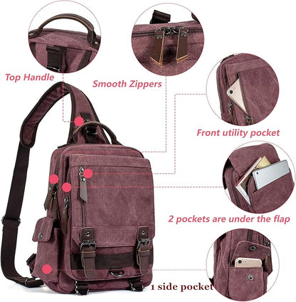 Leaper Retro Crossbody Bag Sling Bag Canvas Messenger Bag for Men Women Shoulder Bag Crossbody Handbags Satchel Travel Bag