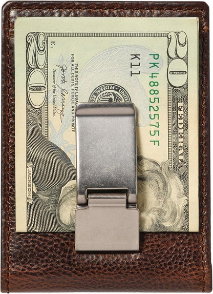 House of Jack Co. Deacon Bifold Money Clip Wallet for Men – Slim Front Pocket Leather Wallet with Metal Cash Clip, Exterior ID Window & Card Holder, Full-Grain Cowhide, Brown