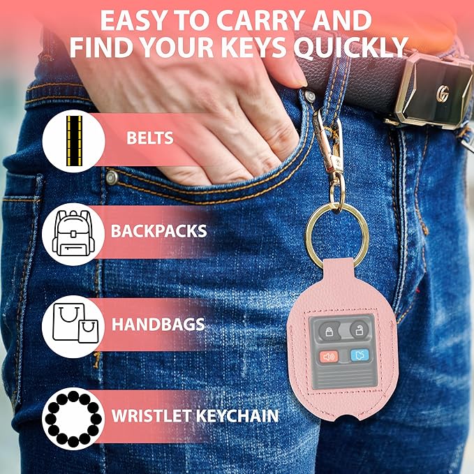 Leather Car Key Fob Cover Sleeve Holder for Broken Keys – Smart Remote Protector Case with Keychain for Men & Women
