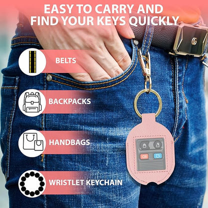 Leather Car Key Fob Cover Sleeve Holder for Broken Keys – Smart Remote Protector Case with Keychain for Men & Women