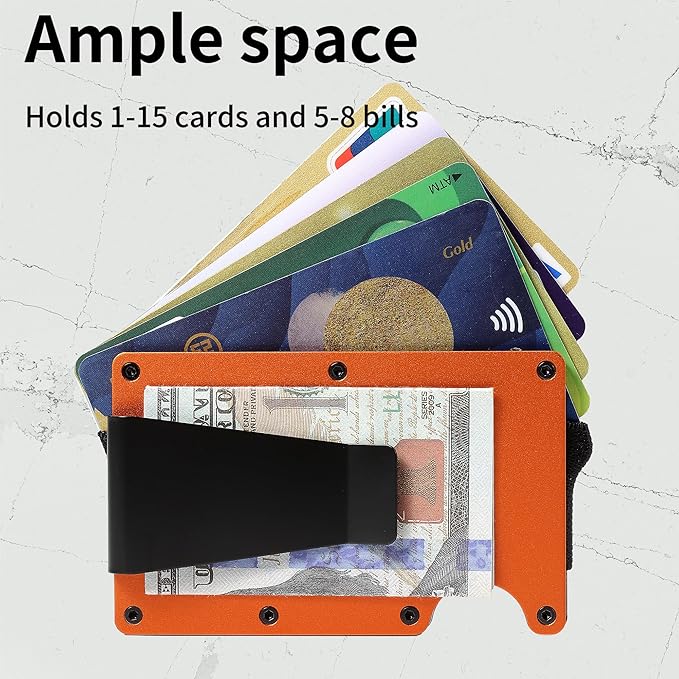 Minimalist Slim Wallet for Men,RFID Blocking Metal Wallet,Aluminum Credit Card Holder & Money Clip 12-15 Cards,Slim Rfid Front Pocket Mens Wallet,Matte Orange