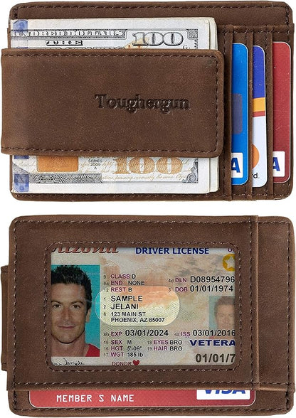 Toughergun Slim Wallet for Men RFID Blocking Money Clip, Minimalist Front Pocket Credit Card Holder, Magnetic Thin Mens Wallets with ID Window
