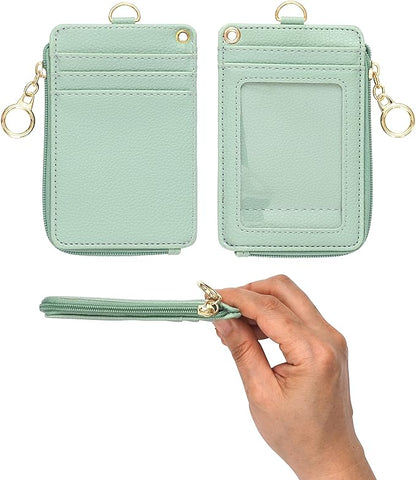 MONDO DESIGNS 2-in-1 ID Badge Holder with Lanyard - Multi-Use Lanyard Keychain Wallet for Women, Small Keychain Wristlet Wallet with Strap & Lanyards for ID Badges, Phone & Card Holder - Sage Green