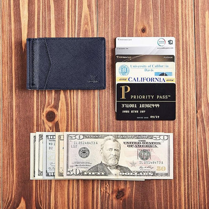 YBONNE Mens Slim Wallet with Money Clip Front Pocket RFID Blocking Thin Bifold Leather Card Holder Minimalist Mini Billfold