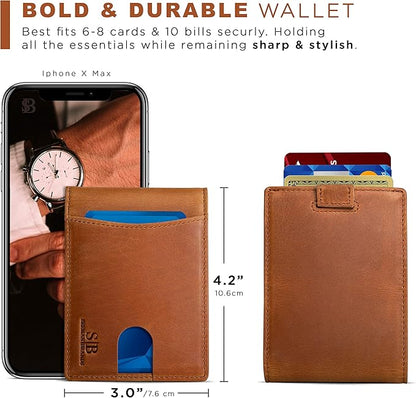 SERMAN BRANDS RFID Blocking Slim Bifold Genuine Leather Thin Minimalist Front Pocket Wallets for Men Billfold Wallet Men Gift