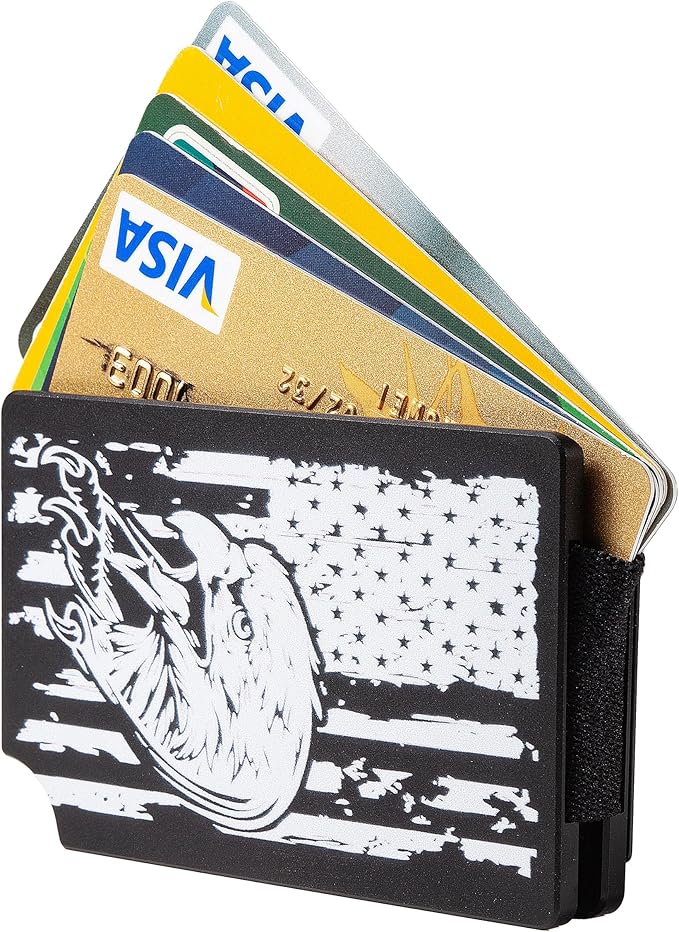 Slim Wallet for Men,RFID Blocking Minimalist Metal Wallet, Money Clip/Cash Holder, Front Pocket Aluminum Credit Card Holder, Ideal Gift for Men,Eagle-American USA Flag
