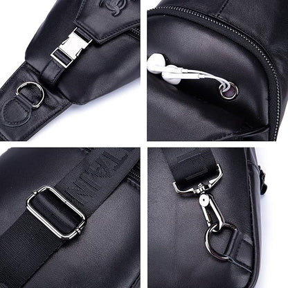 LUKZIJAES Genuine Leather Sling Bag for Men