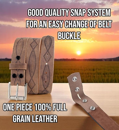 F&L CLASSIC Men's full Grain Vintage Distressed leather Belt,easy to change Roller buckle,1.5" Wide,USA,