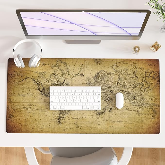 QiyI Large Desk Pad, Vintage Mouse Pad Desktop Decor, Waterproof PU Leather Desk Cover Protector, Desk Accessories for Office Home Work Writing Gaming 31.5" x 15.7" - World Map 1814