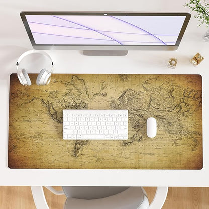 QiyI Large Desk Pad, Vintage Mouse Pad Desktop Decor, Waterproof PU Leather Desk Cover Protector, Desk Accessories for Office Home Work Writing Gaming 31.5" x 15.7" - World Map 1814