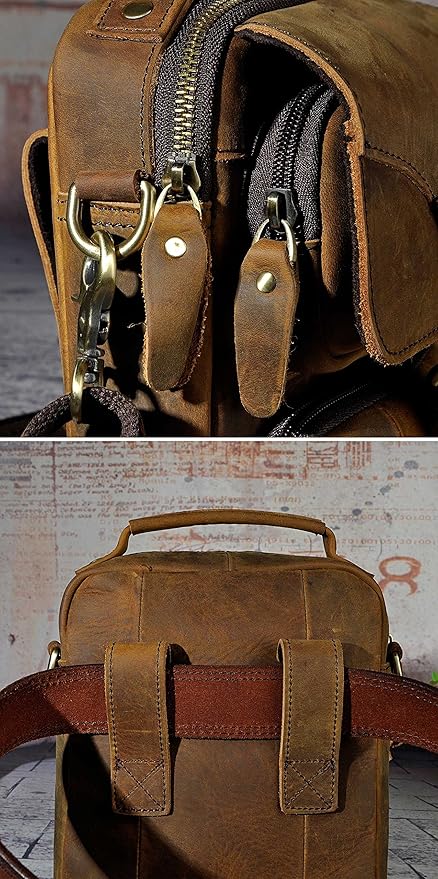 Le'aokuu Mens Genuine Leather Small Messenger Shoulder Satchel Phone Pouch Belt Waist Bag Pack