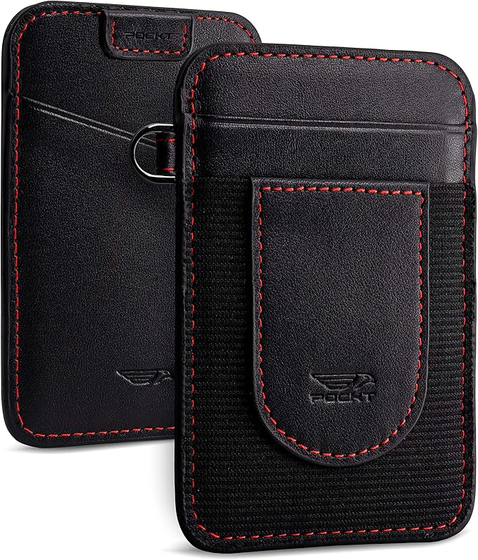 POCKT Card Holder Wallet For Men and Women - Slim Minimalist Front Pocket Wallet Elastic Credit Card Holder Genuine Leather RFID Blocking Card Case Wallets